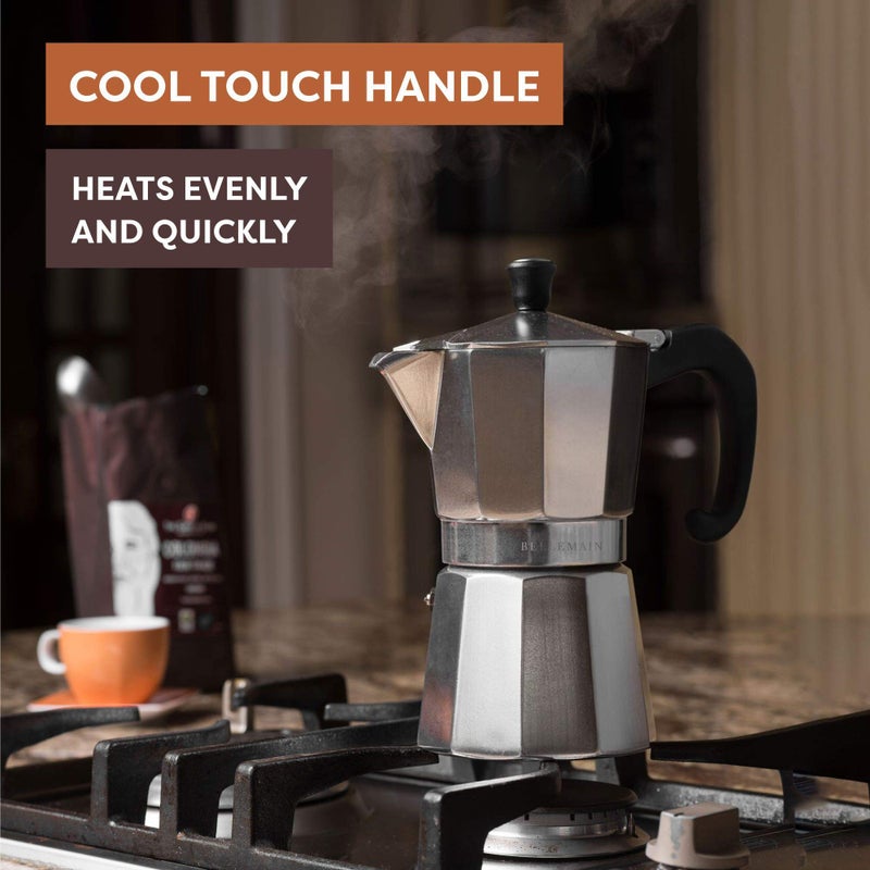 Bellemain Stovetop Espresso Maker | Italian Moka Pot Espresso Maker, Classic Aluminum Design Mocha Pot for Home Brewing & Camping | Easy to Use & Clean - 6-Cup, Silver - Image 5